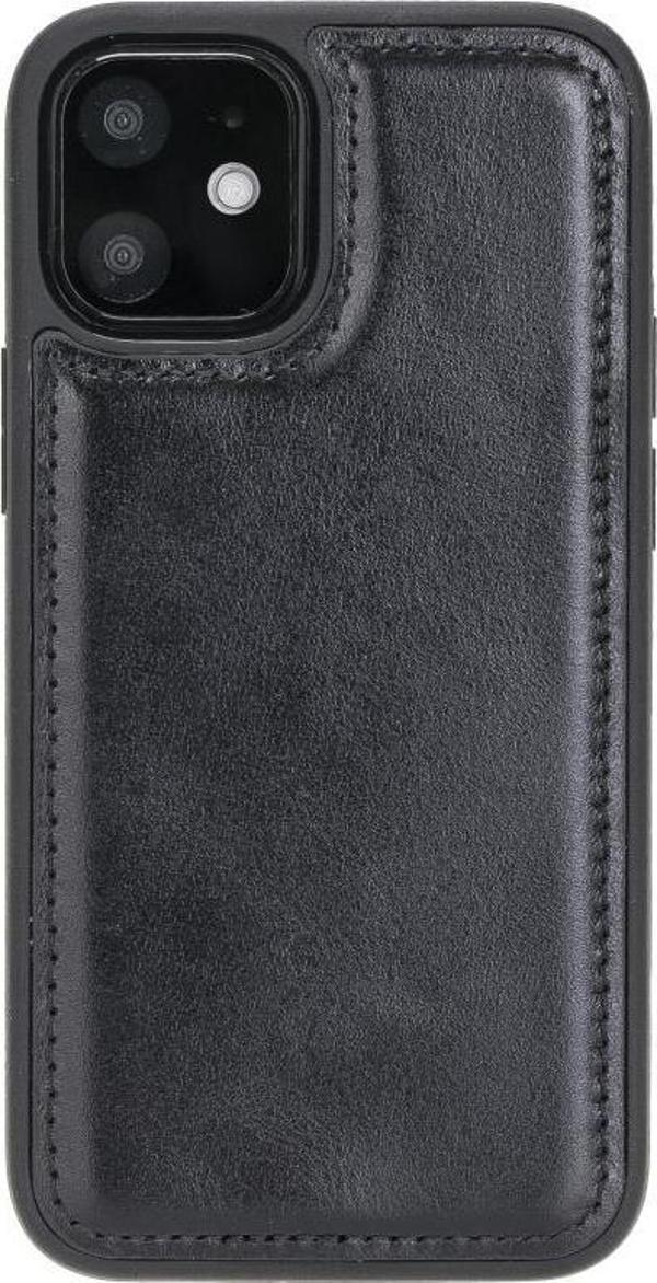 Apple iPhone 12 mini Uyumlu Deri Arka Kapak RST1 Siyah - Image 1
