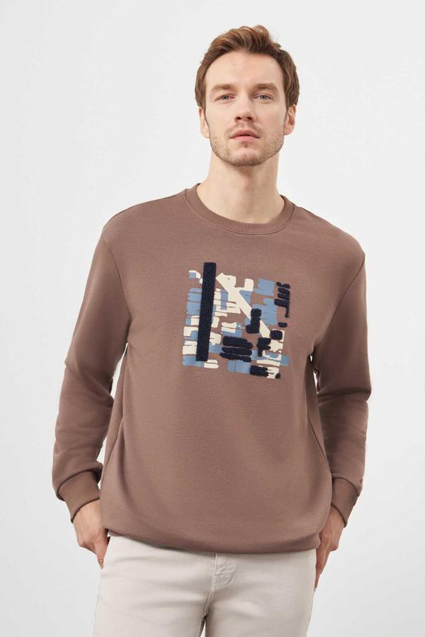  Erkek KAHVE Trend Bisiklet Yaka Sweat-Shirt - Image 1