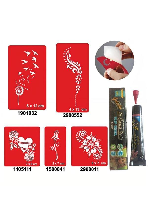 Alsepeteavm Tüy ve Çiçek Desenleri Hint Kınası ile Geçici Dövme Yapma Seti - Image 1