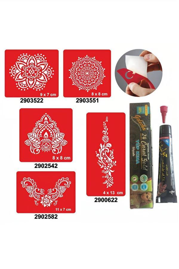 Alsepeteavm Büyük Mandala Desenleri Hint Kınası ile Geçici Dövme Yapma Seti - Image 1