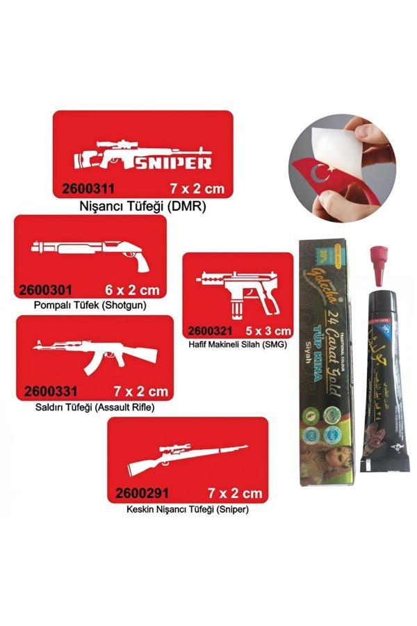 Alsepeteavm Silah Desen Serisi Hint Kınası ile Geçici Dövme Yapma Seti - Image 1