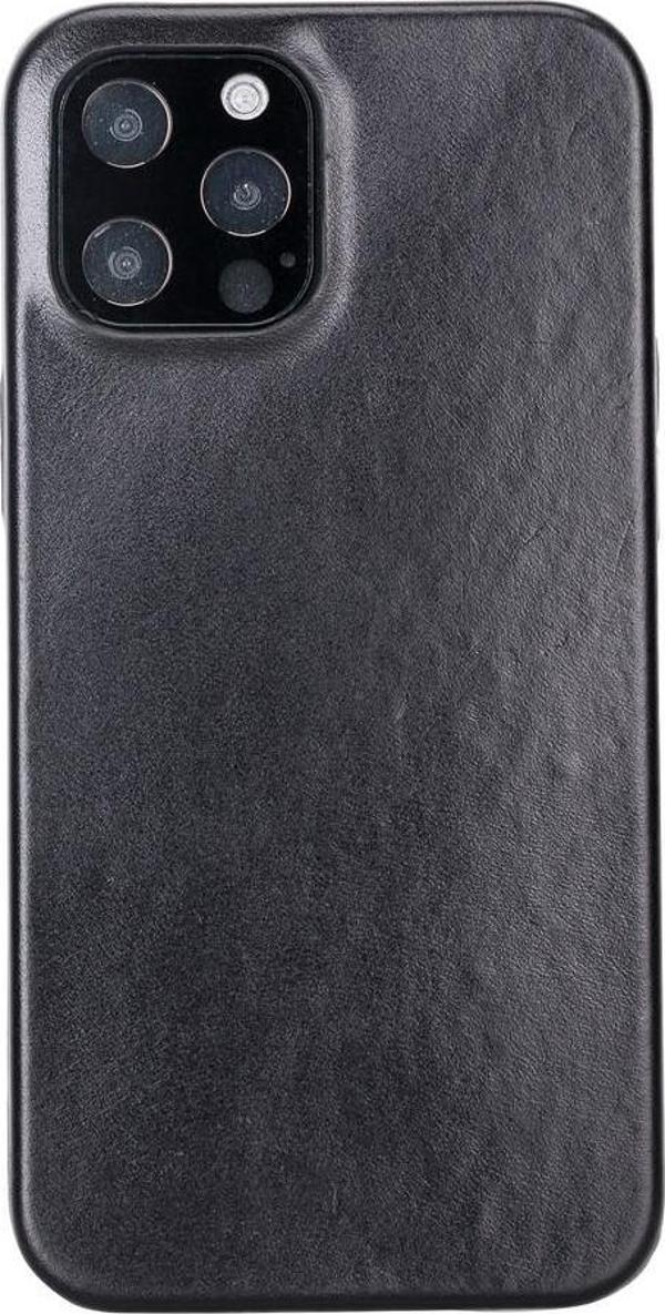 Apple iPhone 12 Pro Max Uyumlu Deri Arka Kapak ROCK RST1 Siyah - Image 1
