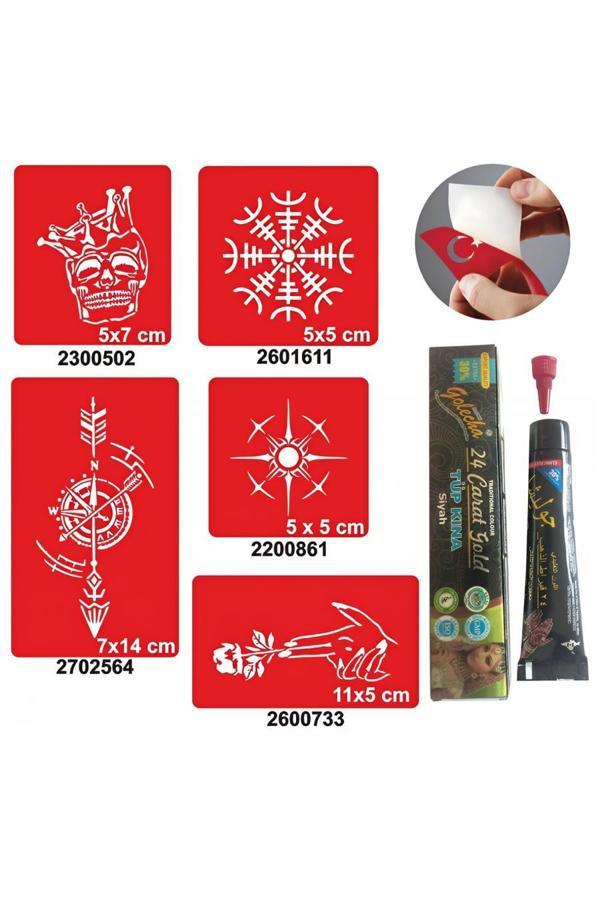 Alsepeteavm Pusula Gül Desenleri Hint Kınası ile Geçici Dövme Yapma Seti - Image 1