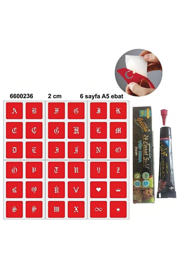 Alsepeteavm Kare Gotik Harfler Hint Kınası ile Geçici Dövme Yapma Seti - Image 1