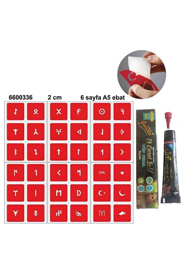Alsepeteavm Göktürkçe Harfler Hint Kınası ile Geçici Dövme Yapma Seti - Image 1