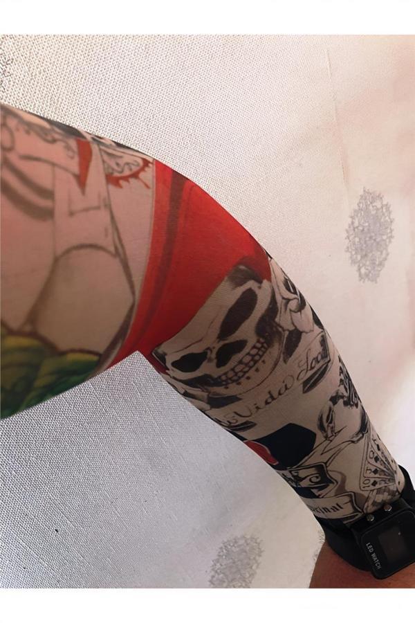 Alsepeteavm Çift Kol Giyilebilir Dövme Kuru Kafacı Desenler Tattoo Sleeve - Image 1