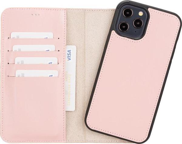 Apple iPhone 12 Pro Max Uyumlu Deri Cüzdanlı Kılıf NU2 Pembe - Image 1