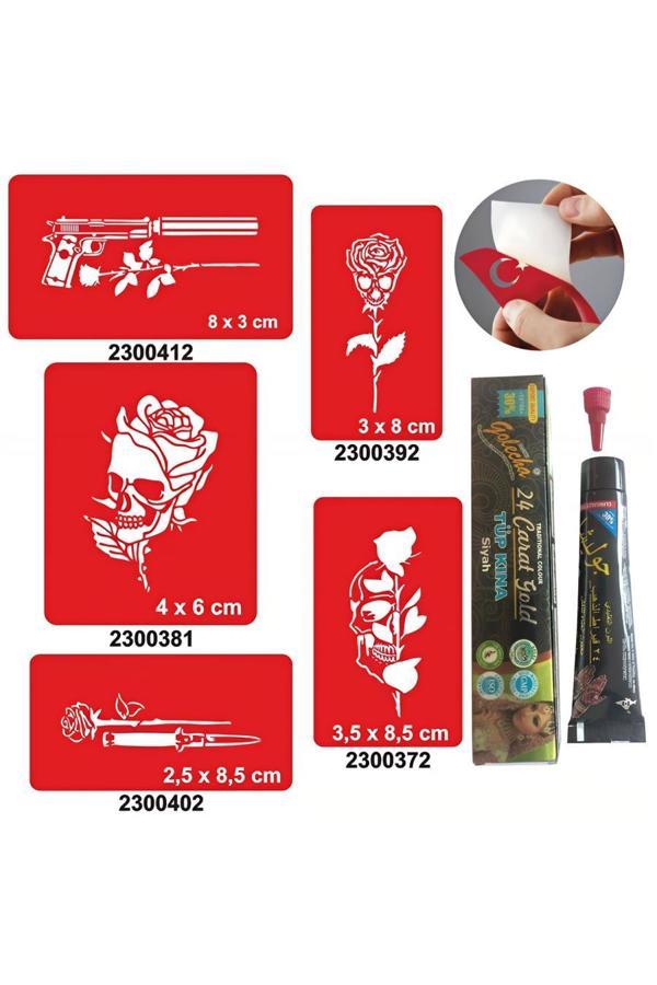 Alsepeteavm Kurukafa Gül Desenleri Hint Kınası ile Geçici Dövme Yapma Seti - Image 1