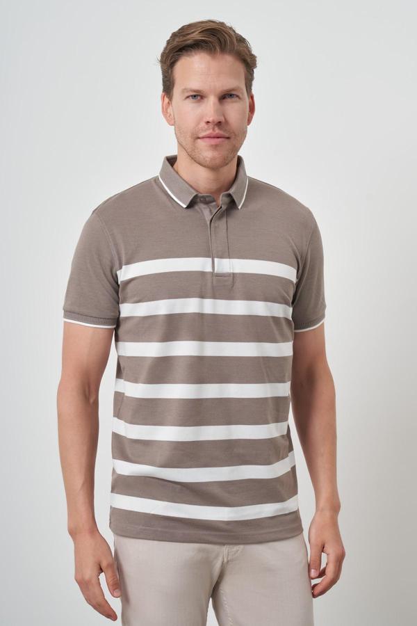  Erkek Vizon Trend Rınger Polo Yaka T-Shirt - Image 1