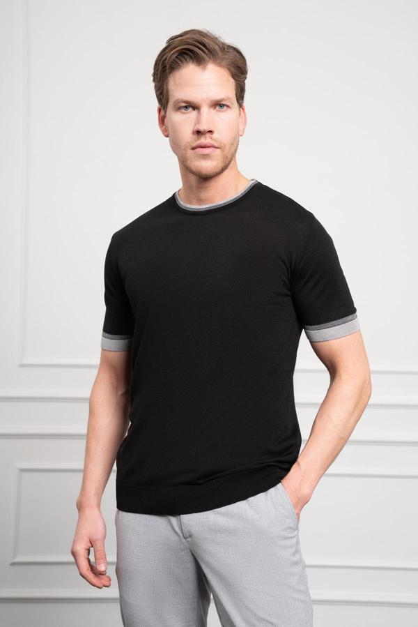  Erkek Siyah Trend  Polo Yaka Dinamik Fit Rahat Kesim T-Shirt - Image 1