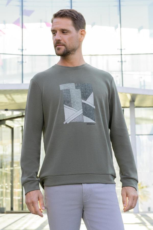  Erkek Yeşil Trend Bisiklet Yaka Sweat-Shirt - Image 1