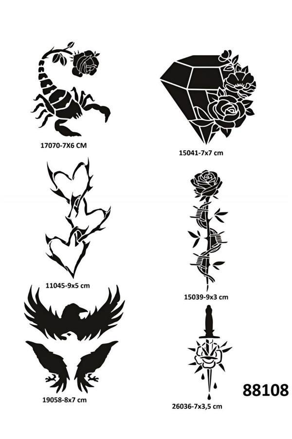 Alsepeteavm Elmas Akrep 6 Adet Geçici Dövme Şablonu Tattoo Stencil Modelleri - Image 1