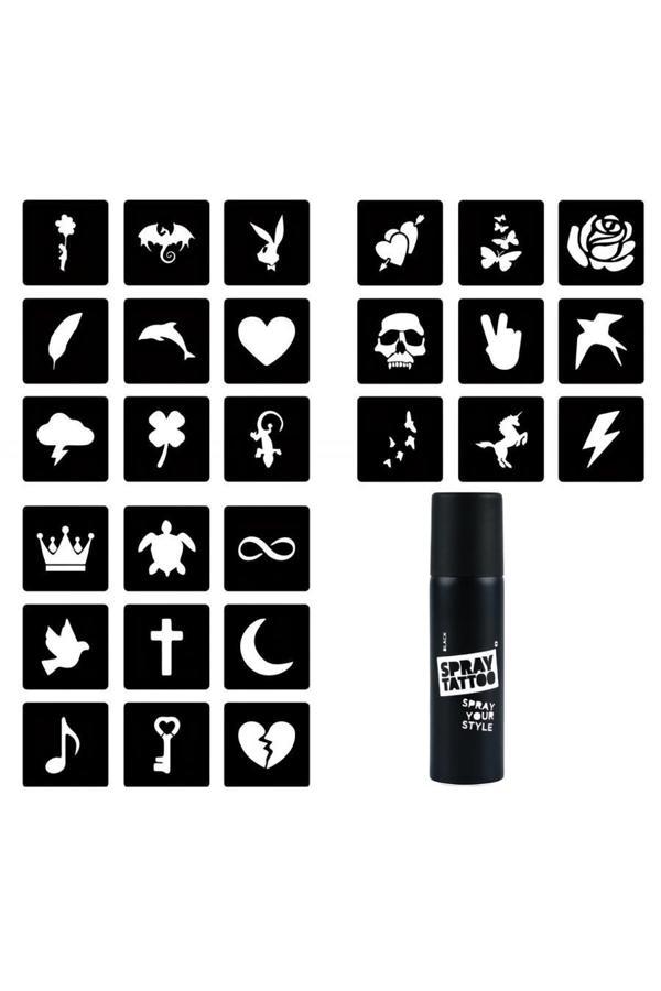 Alsepeteavm Minimal 27 Adet Şablon ve Spray Tattoo Geçici Dövme Seti - Image 1