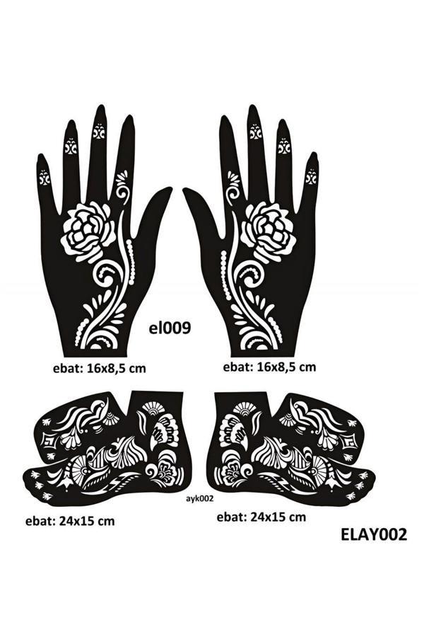 Alsepeteavm Gül Model El ve Ayak Kına Kalıpları 4'lü Paket Sadece Kalıp - Image 1
