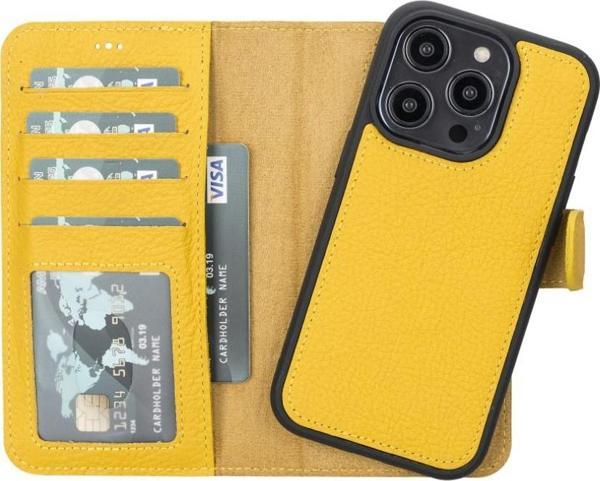 Apple iPhone 14 Pro Uyumlu Deri Cüzdanlı Kılıf MWWN FL12 Sarı - Image 1