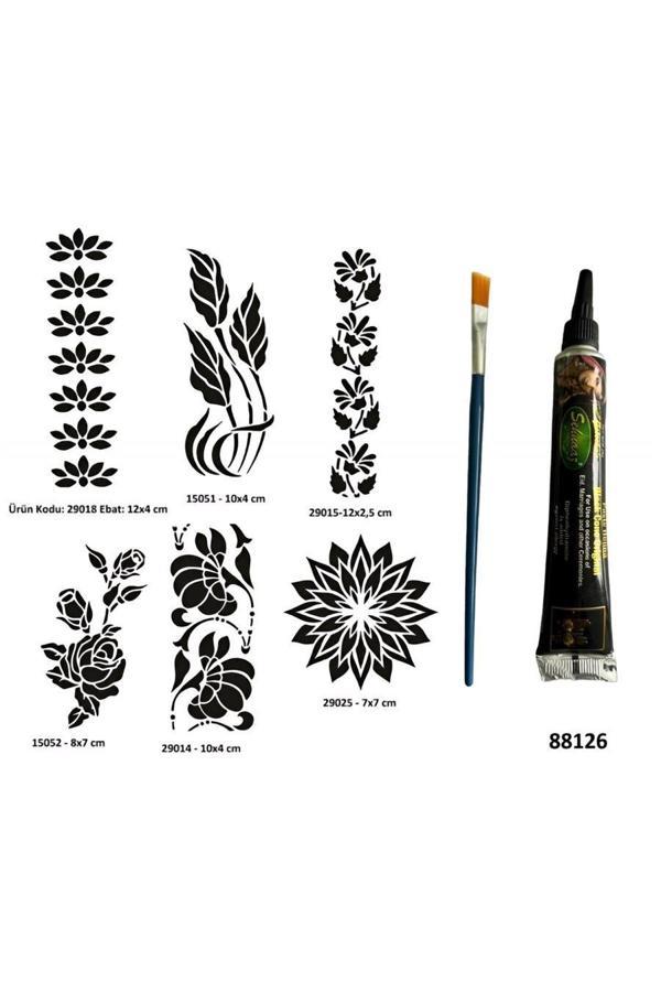 Alsepeteavm Çiçek Desenleri Siyah Hint Kınası Hediyeli Geçici Dövme Yapma Seti - Image 1