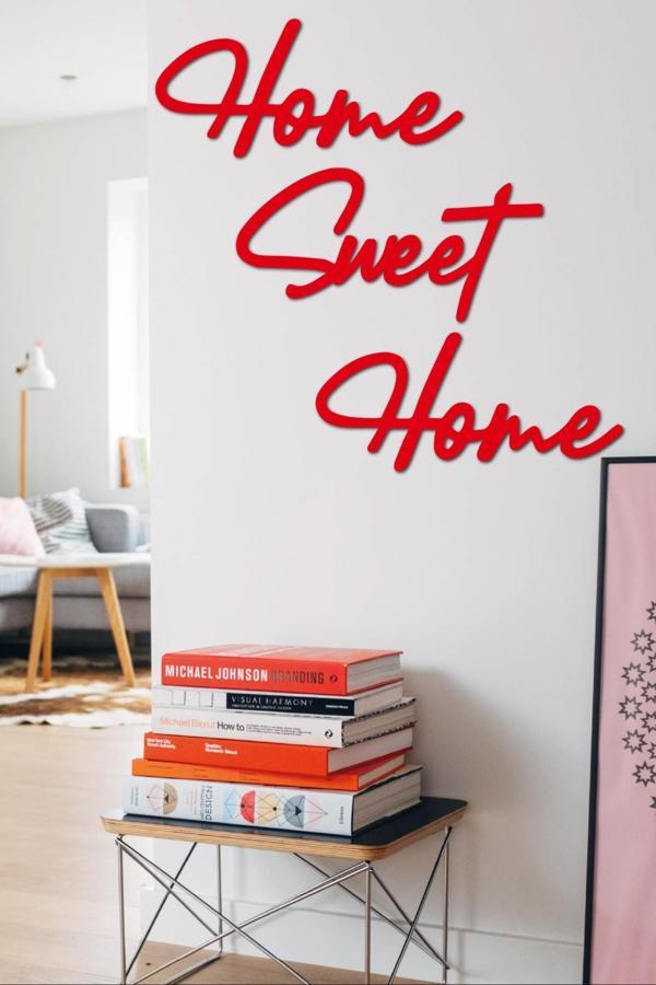 Kırmızı Home Sweet Home Yazısı Duvar Tablosu Ahşap  Dekoratif Obje - Image 1