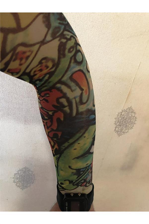 Alsepeteavm Çift Kol Giyilebilir Dövme Yeşil Tonlu Desenler Tattoo Sleeve - Image 1