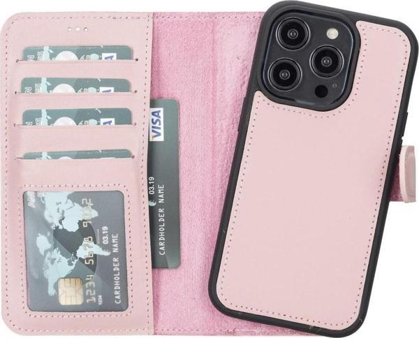 Apple iPhone 14 Pro Uyumlu Deri Cüzdanlı Kılıf MWWN NU2 Pembe - Image 1