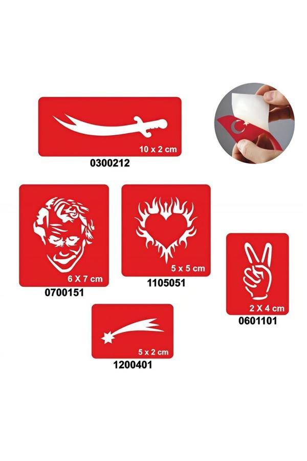 Alsepeteavm Zafer Modelleri 5'li Set Geçici Dövme Kına Şablonu - Image 1
