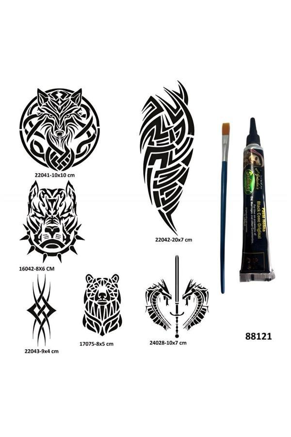 Alsepeteavm Tribal Serisi Hint Kınası ile Geçici Dövme Yapma Seti Fırça Hediyeli - Image 1