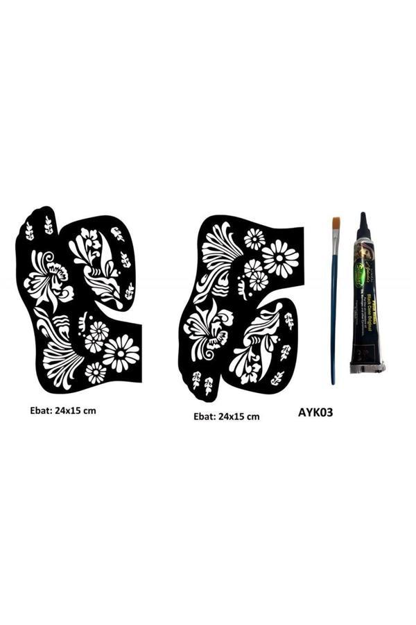 Alsepeteavm Papatya Deseni 2 Adet Ayak Kalıbı ve Siyah Hint Kınası Geçici Dövme Yapma Seti - Image 1