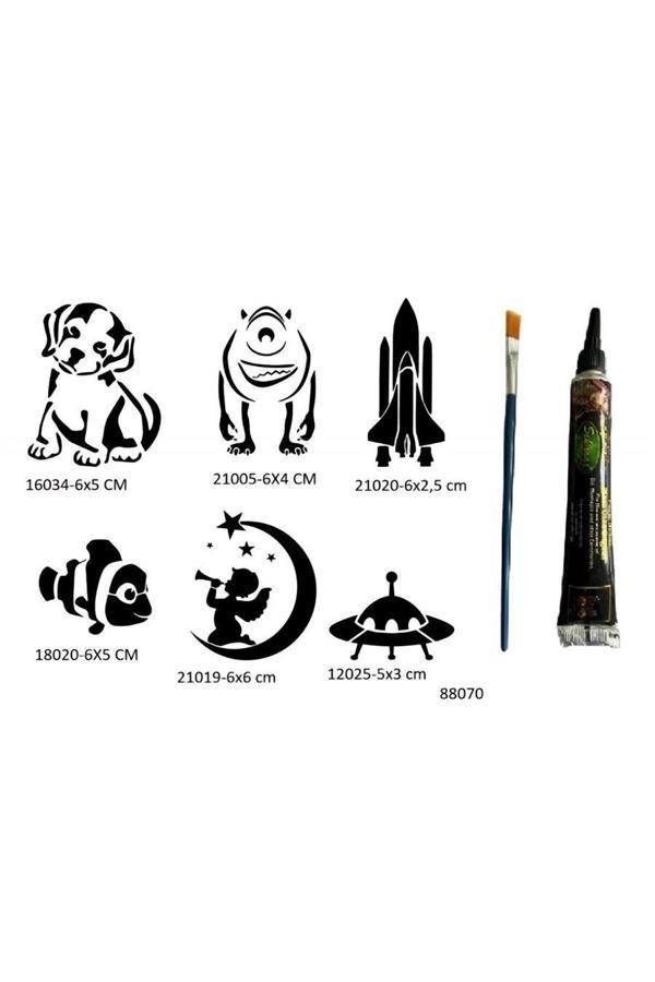 Alsepeteavm Çocuksu Desenler 6 Adet Şablon ve Hint Kınası Geçici Dövme Seti - Image 1