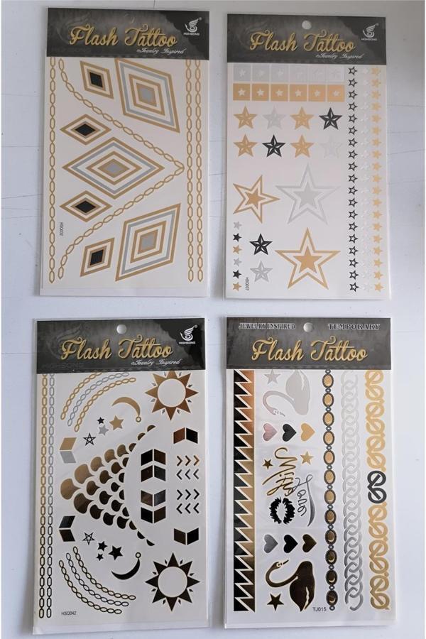 Alsepeteavm Flash Tattoos Altın Yaldızlı Geçici Dövme 4 Kartela Birden Model7 - Image 1
