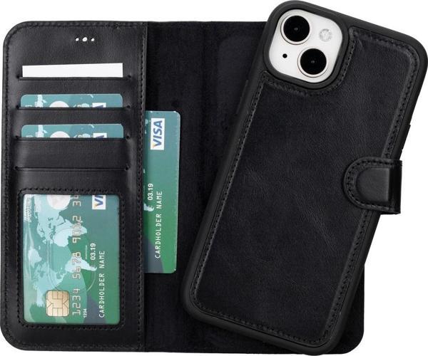 Apple iPhone 15 Plus Uyumlu Deri Cüzdanlı Kılıf MWWN RST1 Siyah - Image 1