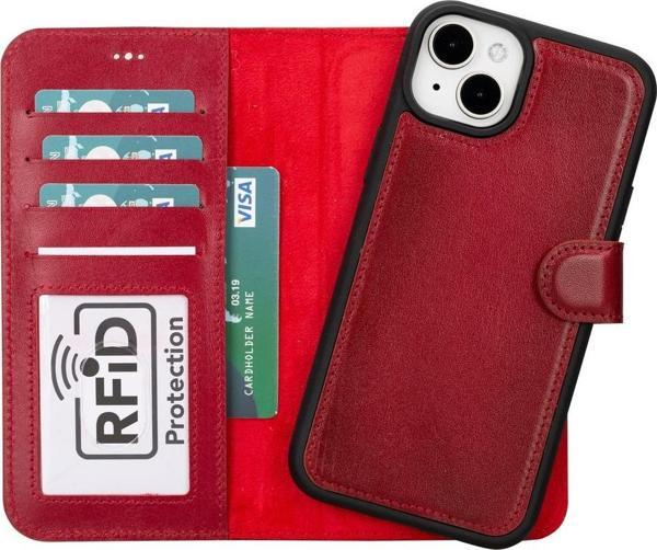Apple iPhone 15 Plus Uyumlu Deri Cüzdanlı Kılıf MWWN V4EF Kırmızı - Image 1