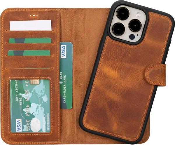 Apple iPhone 15 Pro Max Uyumlu Deri Cüzdanlı Kılıf MWWN G19 Taba - Image 1
