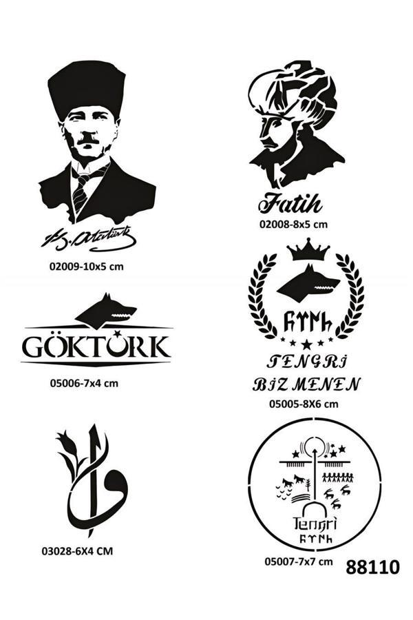 Alsepeteavm Atatürk Fatih 6 Adet Geçici Dövme Şablonu Tattoo Stencil Modelleri - Image 1