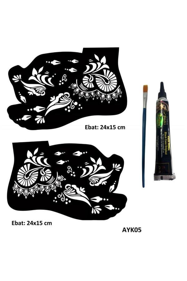 Alsepeteavm Sümbül Desenleri 2 Adet Ayak Kalıbı ve Siyah Hint Kınası Geçici Dövme Yapma Seti - Image 1
