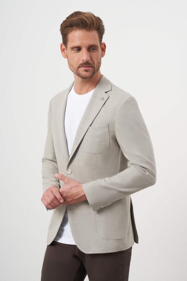  Erkek Çağla Yeşili Dokuma Slim Fit Torba Cep Mono Yaka Spor Ceket - Image 1