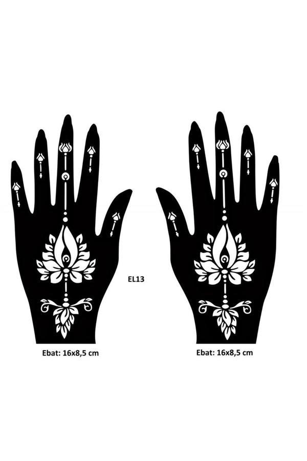 Alsepeteavm Lotus Desenler El Üstü 2 Adet Kına Kalıbı Kınasız Sadece Desen - Image 1