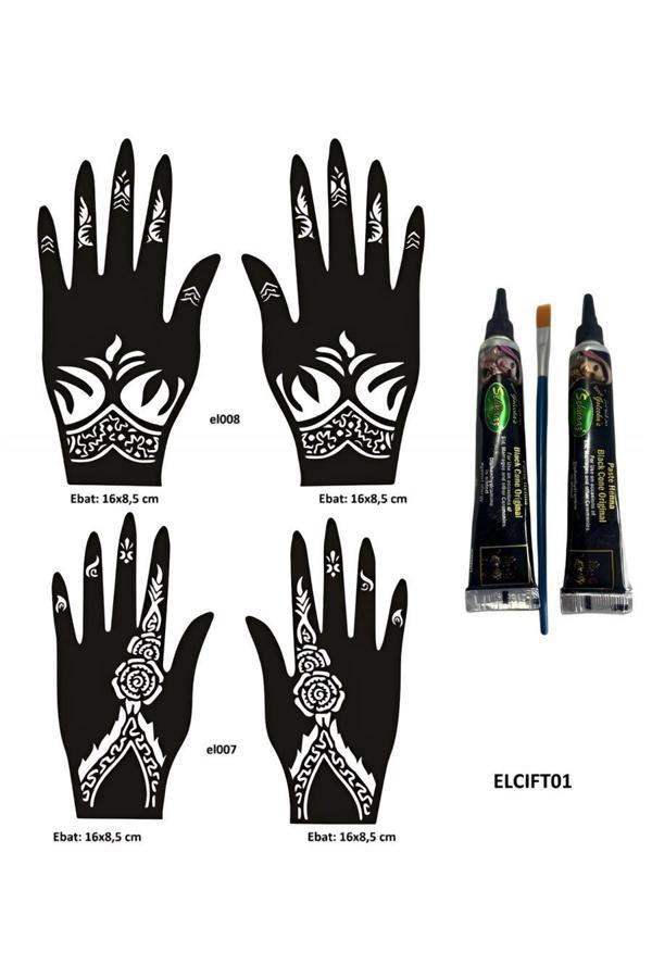 Alsepeteavm Çiçek Desenleri El üstü Hint Kınasıyla Geçici Dövme Yapma Seti Siyah Renk - Image 1