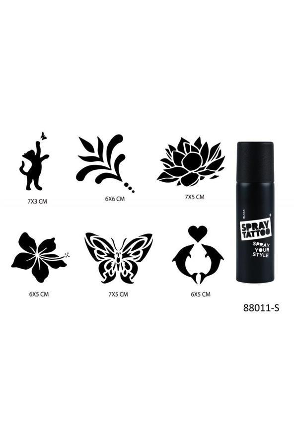 Alsepeteavm Çiçekler Ve Kedi Geçici Sprey Dövme Seti Spray Tatto - Image 1