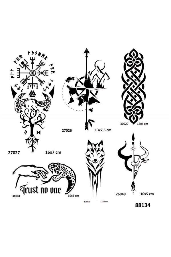 Alsepeteavm Tribal ve Pusula 6 Adet Stencil Dövme Kalıbı Şablon - Image 1
