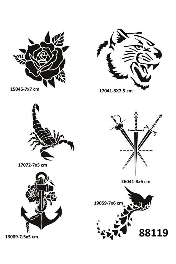 Alsepeteavm Akrep Gül 6 Adet Geçici Dövme Şablonu Tattoo Stencil Modelleri - Image 1