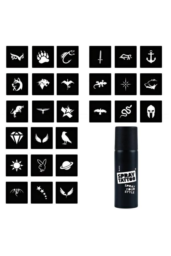 Alsepeteavm Minimal 27 Adet erkek deseni ve Spray Tattoo Geçici Dövme Seti - Image 1