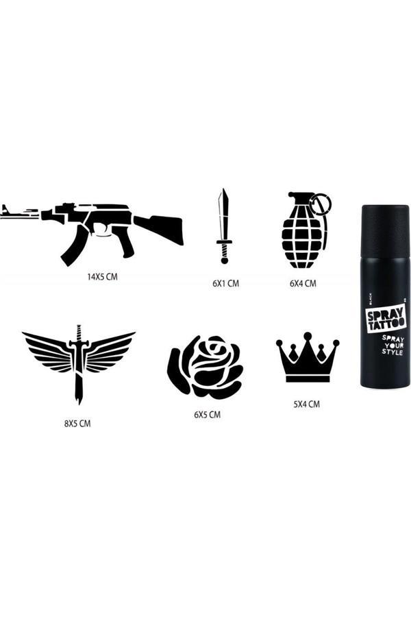 Alsepeteavm Silah Ve Gül Geçici Sprey Dövme Seti Spray Tatto - Image 1