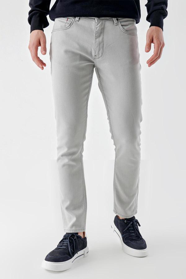  Erkek Gri Mevsimlik Pamuk 5 Cep Slim Fit Jean Pantolon - Image 1