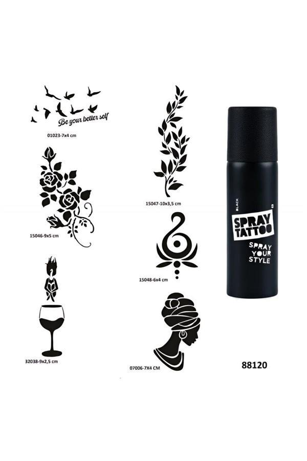 Alsepeteavm Zarif Kadınlar Spray Tattoo Geçici Dövme Yapma Seti Dark Siyah - Image 1