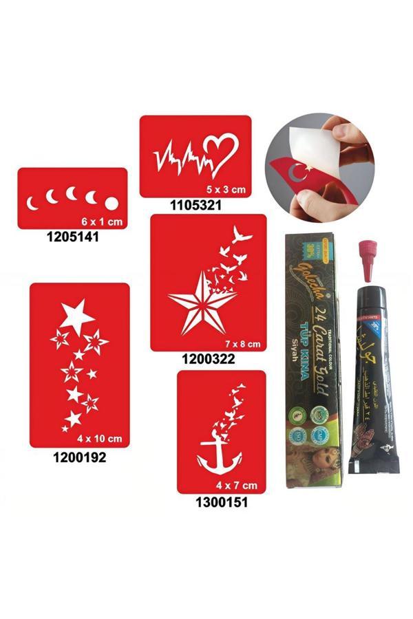 Alsepeteavm Kalp ve Yıldız Desenleri Hint Kınası ile Geçici Dövme Yapma Seti - Image 1