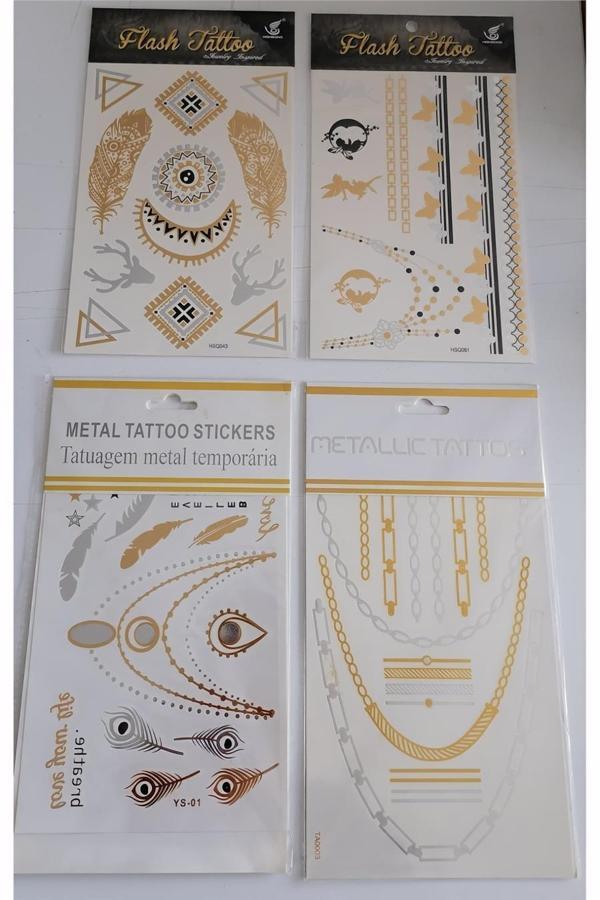 Alsepeteavm Flash Tattoos Altın Yaldızlı Geçici Dövme 4 Kartela Birden Model3 - Image 1