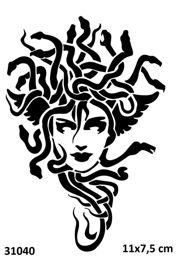 Alsepeteavm Medusa Yılan Saçlı Kadın Geçici Dövme Şablonu Stencil Kalıp - Image 1