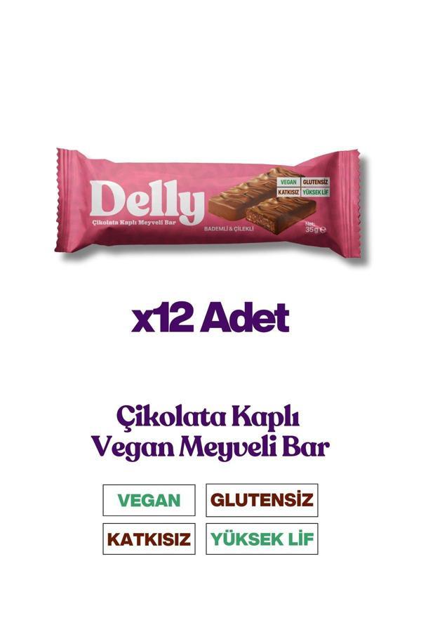 Delly 12 Adet Çikolata Kaplı - Bademli & Çilekli Meyveli Bar 35G - Image 1