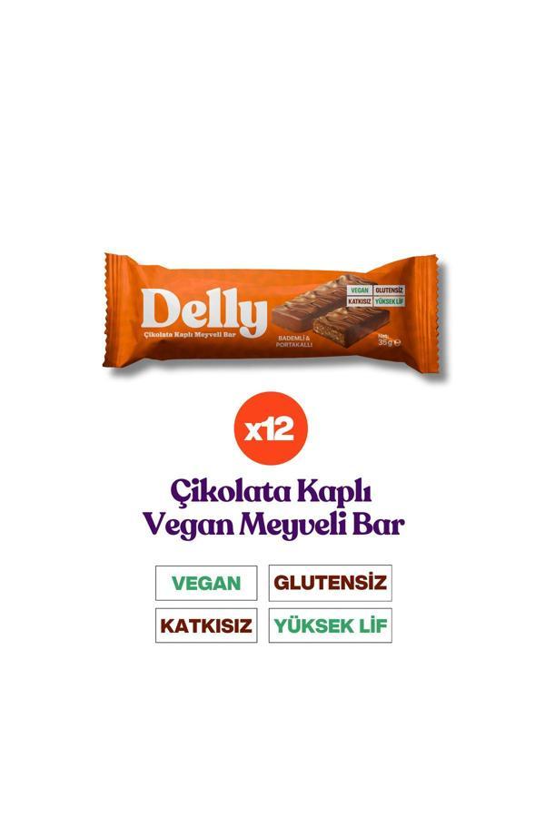 Delly 12 Adet Çikolata Kaplı - Bademli & Portakallı Meyveli Bar 35G - Image 1