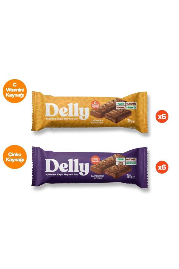 Delly 12 Adet Çikolata Kaplı Karamürver Özütlü Ve Portakallı & C Vitaminli Meyveli Bar - Image 1