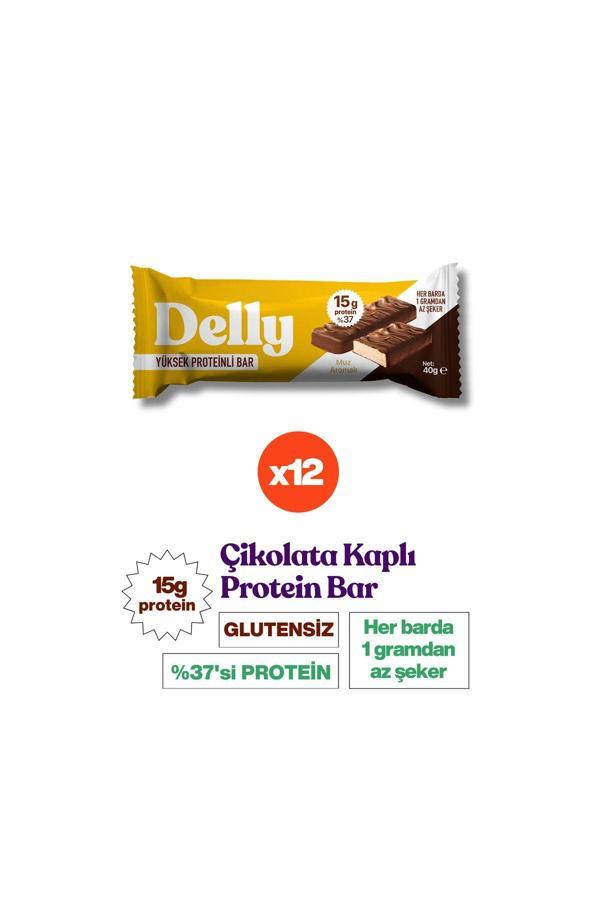 Delly 12 Adet Çikolata Kaplı, Yüksek Proteinli Bar, Muz Aromalı 40G - Image 1